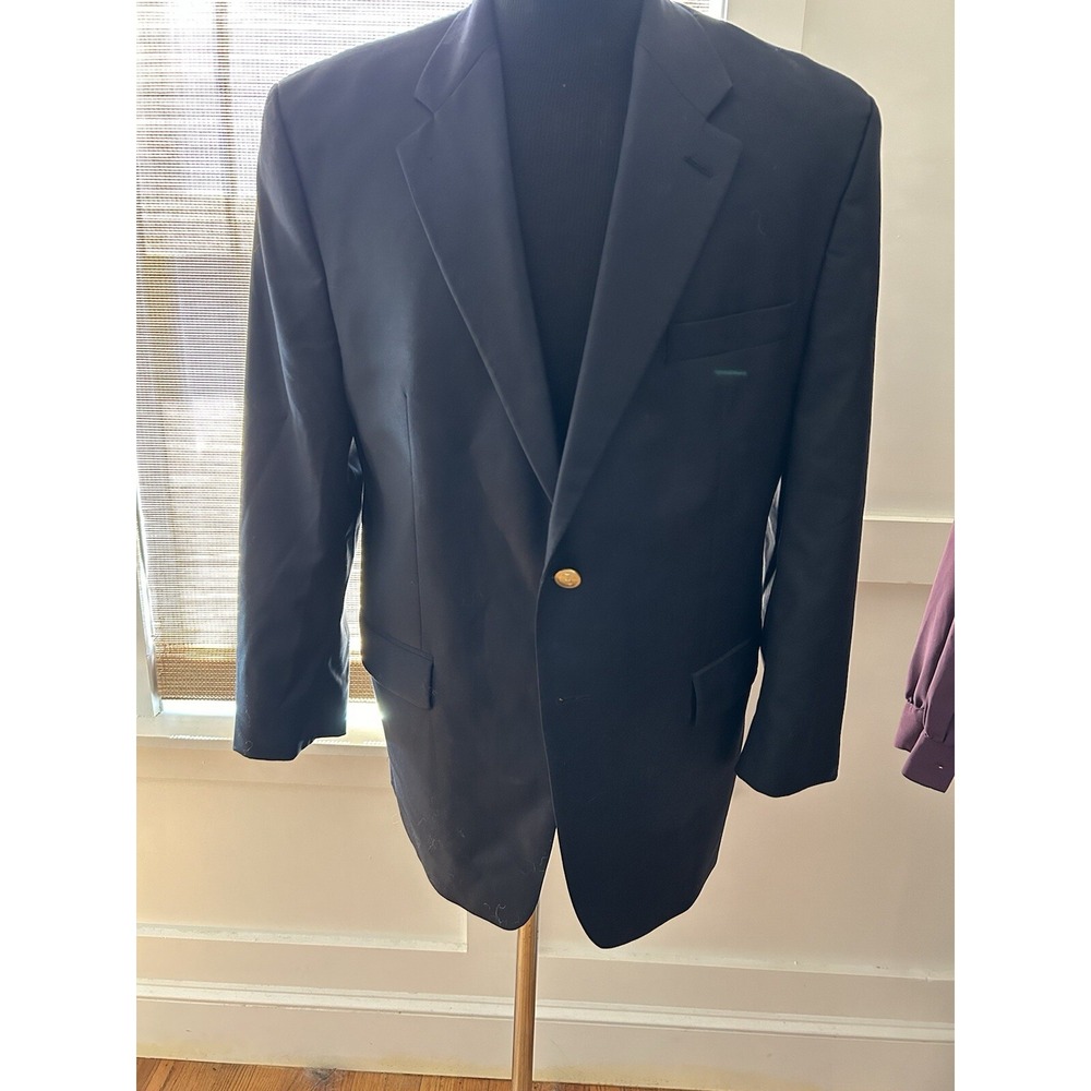 Lauren Ralph lauren Sports Coat Wool 44R Navy Blue Gold Crest Button Vtg Canada